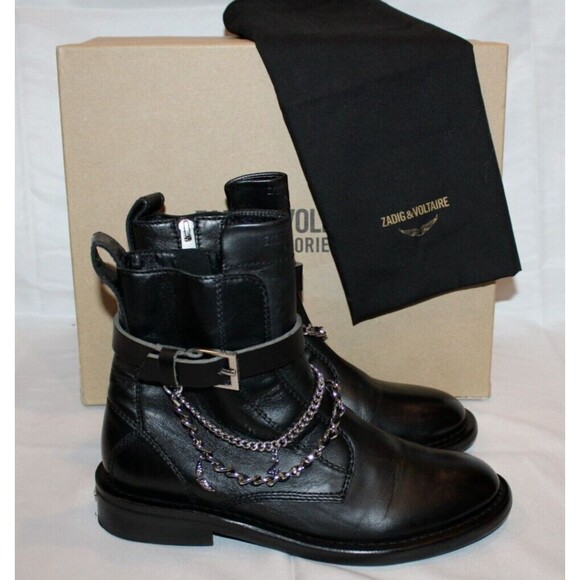 Zadig & Voltaire Laureen High Silk‎ Lambskin Boots Black Sz EU 38 US 7 NIB $598 - Picture 1 of 10